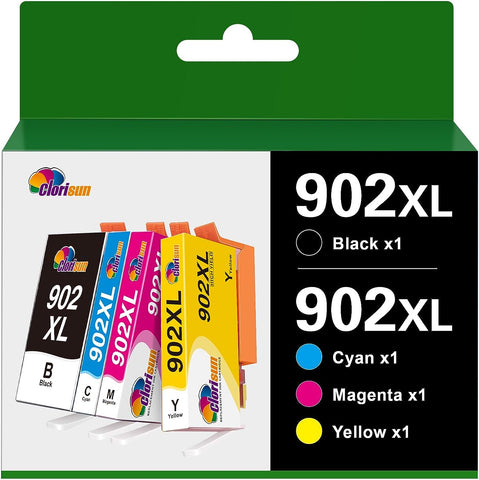 Clorisun 902 902XL Compatible Ink Cartridge for HP 902 902XL with Newest Chip Officejet Pro 6978 6968 6958 6970 6960 6962 6975 6950 6954 Printer (Black Cyan Magenta Yellow) 4 Pack