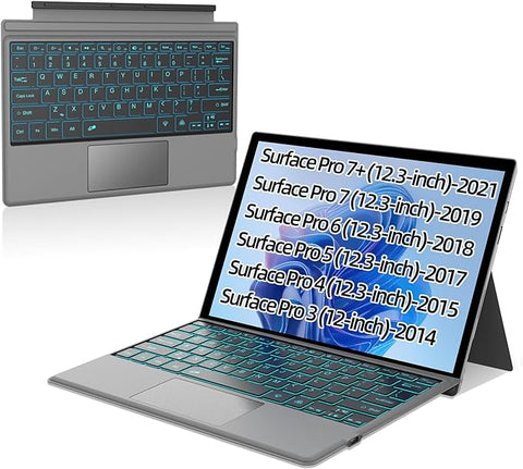 XIWMIX Keyboard for Microsoft Surface Pro 7/ Pro 7 Plus/Pro 6/ Pro 5/ Pro 4 12.3"/Pro 3, Portable Bluetooth 5.0 Wireless,Multi-Gesture Touchpad 7-Color Backlit Type Cover for Surface Pro 7/7+/6/5/4/3