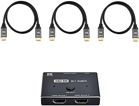 Cablecc 8K@60hz HDMI-Compatible 2.1 Switch & 3 Cables 2-IN-1-OUT Hub Support HDCP SST Extended 4K@60hz