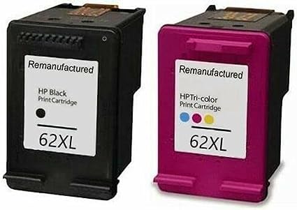 Remanufacturered 62XL Ink Cartridges Combo Pack Replacement for HP 62 XL Ink Works with HP Envy 5540, 5660, 7640, 7645 Series, HP OfficeJet 5740, 5745 Series (1 Black & 1 Tri-Color)