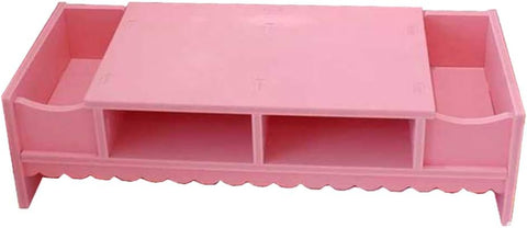 STOBOK Monitor Stand with Drawer Laptop PC Monitor Riser Rack Holder Desk Organizer Tabletop Storage Cabinet Wooden Pink