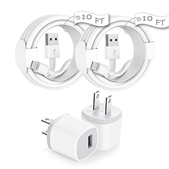 iPhone Charger, 10FT 2 Pack Long Lightning Cable?Apple MFi Certified?Extra Long 10Foot Fast Charging Lightning Cord USB Wall Charger Adapter Block for iPhone 14/Pro/Pro Max/Plus/13/12 11/Xs/XR/X/iPad
