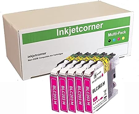 Inkjetcorner Compatible Ink Cartridges Replacement for LC203M LC203XL for use with MFC-J460DW MFC-J480DW MFC-J485DW MFC-J680DW MFC-J880DW MFC-J885DW (Magenta, 5-Pack)