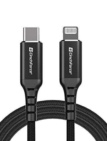 CinchForce USB Type-C to Lightning Cable [Apple MFi Certified] - Supports PD Fast Charging, High Speed Data, Made for Any Device That uses Apple Lightning Connector - Black 6.6ft Cable (2m)
