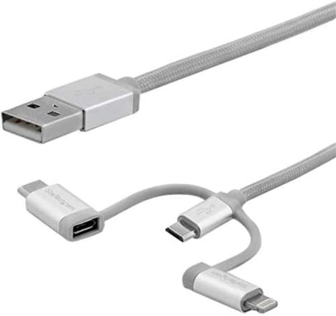 StarTech.com USB Multi Charging Cable - 6.6 ft / 2m - Lightning/USB-C/Micro-USB - Braided - MFi Certified - USB 2.0-3 in 1 Charging (LTCUB2MGR)