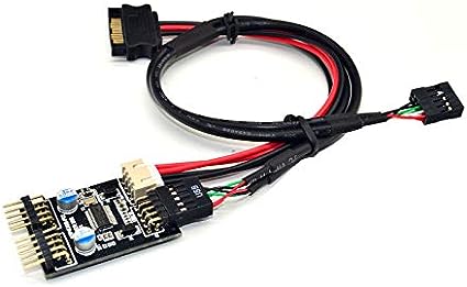 Sintech 9Pin USB Header Male to Dual Male Port Multiplier HUB with SATA Power Cable