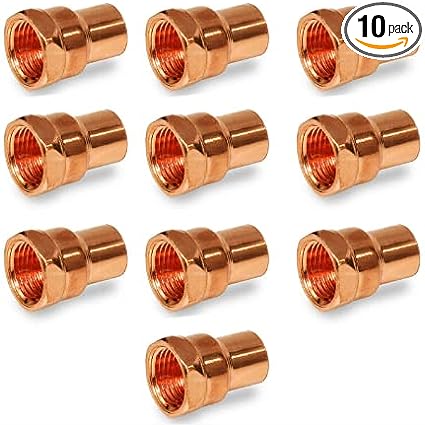 1/2-inch Brass PEX Pipe Fitting Crimp Female Sweat Adapter Pressure Copper Fitting Plumbing Hose Threaded Adapter Sweat Solder Connection PEX Pipe - Pack of 10