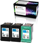 OCProducts Refilled Ink Cartridge Replacement for HP 74 75 for Officejet J6480 Photosmart C4400 C4380 C4500 Deskjet D4260 Printers (2 Black 1 Color)