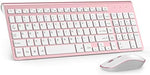 Wireless Keyboard Mouse, J JOYACCES2.4G Compact and Ultra Slim Wireless Keyboard and Mouse for Windows, Computer, Desktop, PC, Laptop (Pink)