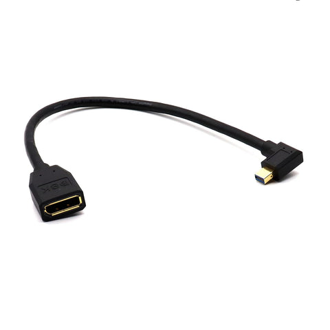 LOKEKE 8K Mini DisplayPort to DispalyPort 1.4 Cables, Gold Plated 8K@60Hz 4K@120Hz Mini DP Male with 90 Degree Right Angled to DP Female Cable Cord Wire for HDR 3D Devices(M Right to F)