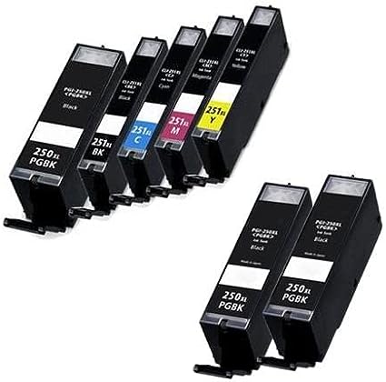 Clickinks Compatible Ink Cartridge Replacement for Canon PGI-250XLPGBK PGI 250 XL CLI-251 XL for use with PIXMA MX922 IP7220 MG5520 MG5420 IP8720 MG7520 MG6320 Printers (Full Set + 2 Extra Black)