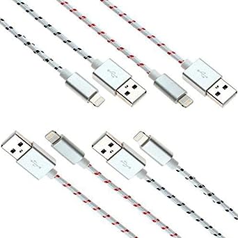 UberPower NRGPower Premium, Apple MFi Certified Lightning to USB Charging Cable, Nylon Braided Fabric Cable 3ft/ 0.9m, for iPhone 6s/6 Plus/7/ Plus/8/8 Plus/X/X Max/ Xr/Xs, iPad Pro/Air, Nano, 4 Pack