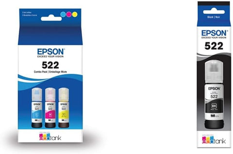 Epson T522520 EcoTank Ink Bottle - Color Multi Pack (for use with EcoTank ET-2720, ET-4700) & T522120 EcoTank Ink Bottle - Black (for use with EcoTank ET-2720, ET-4700), Standard Capacity