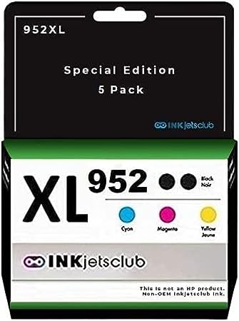 INKjetsclub Compatible Ink Cartridge Replacement for HP 952XL Ink. Works for HP OfficeJet Pro 8710 8720 7720 7740 8210 8702 8715 8725 8730 8740 Printers 5 Pack (Black, Cyan, Magenta, Yellow)