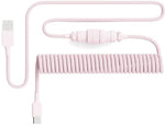 Pwnage Ultra Custom Coiled Aviator USB C Cable for Gaming Keyboard, Double-Sleeved Mechanical Keyboard Cable with Detachable Metal Aviator, 1.8M USB-A to USB-C, Pink Color