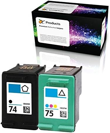 OCProducts Refilled Ink Cartridge Replacement for HP 74 75 for Officejet J6480 Photosmart C4400 C4380 C4500 Deskjet D4260 Printers (1 Black 1 Color)