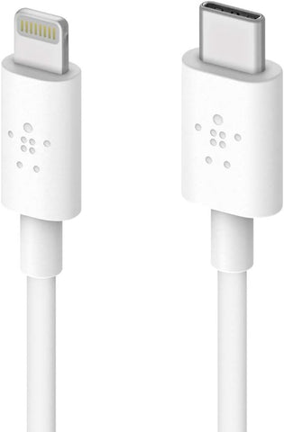 Belkin USB-C to Lightning Cable (4ft Fast Charging iPhone USB-C Cable for iPhone 11, 11 Pro, 11 Pro Max, XS, XS Max, XR, X, MacBook, iPad and more, Apple MFi-Certified), White (F8J239bt04-WHT)