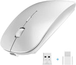 New [Upgraded] Slim Wireless Mouse, 2.4G Silent Laptop Mouse with Nano Receiver, Ergonomic Wireless Mouse for Laptop, Portable Mobile Optical Mice for Laptop, PC, Computer, for Notebook Mac (Silver)