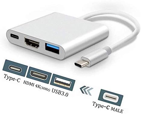 WISYIFIL USB C to HDMI Adapter,USB 3.1Type-C Converter to HDMI 4K+USB 3.0+USB-C Charging Port 3 in 1 Hub,USB-C Digital AV Multiport Adapter for MacBook Pro/iPad Pro/Switch/S8+/S9+/Projector/Monitor