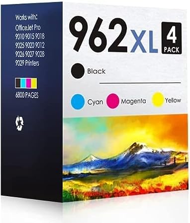 Inkjetsclub HP 962XL High Yield Compatible Ink Cartridges Pack. Works for OfficeJet Pro 9010 9012 9013 9014 9015 9016 9018 9019 9020 9025 Printers. 4 Pack (Black, Cyan, Magenta, Yellow)