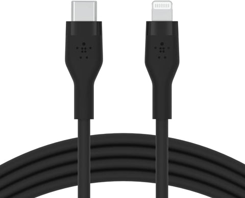 Belkin BoostCharge Flex Silicone USB-C to USB-C Cable (2M/6.6FT), MFi-Certified Charging Cable for Samsung Galaxy Series, Google Pixel, & More with Cable Clip - Black