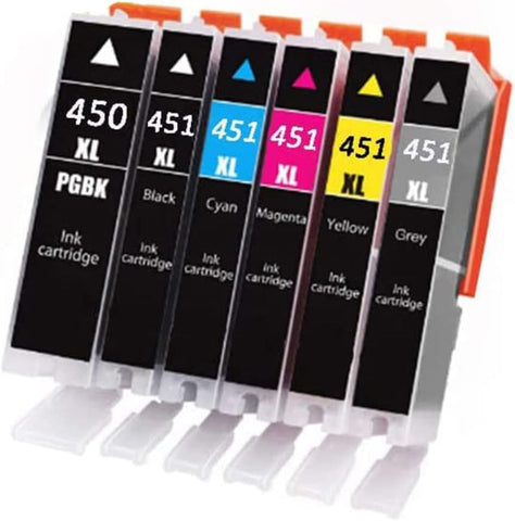 Gasin 450XL 451XL Compatible Ink Cartridge 6 Pack ?BK/BK/C/M/Y/GY? with Automatic Reset chip Replacement for Canon PGI-450 CLI-451 for Canon Pixma ip7240 MG5440 MG6340 Printer