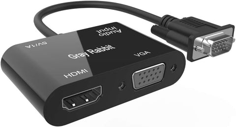 Gray Rabbit VGA to HDMI VGA Adapter, 1080P VGA Splitter (1 in 2 Out) for Computer, Desktop, Laptop, PC, Monitor, Projector (Black)