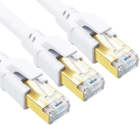 CAT 8 Ethernet Cable, 1.5ft (3 Pack) Ultra High Speed 40Gbps 2000MHz SFTP 26AWG CAT8 Cable LAN Internet Network Cord with Gold Plated RJ45 Connector for Gaming, Router, Modems, PC (1.5ft/3 Pack/White)