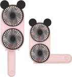 Kbinter Cute Mouse Personal Mini Fan, Handheld & Portable Double Breeze 180° Rotate Folding Desktop USB Rechargeable Fan, 3 Adjustable Speeds Operated for Indoor Or Outdoor Activities (Pink)