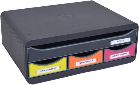 Ultimate Office MultiDrawer Monitor Stand & Office Supply Storage Box with 4 Drawers, Black with Colored Fronts