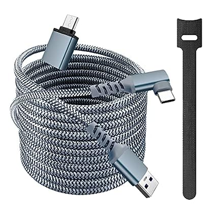 jaminben for Oculus Quest Link Cable, 16ft VR Extension Quest 2 or Quest 1 USBC Link Virtual Reality Cables, Fast Transfer Cord with Durable Nylon Braid - Gray