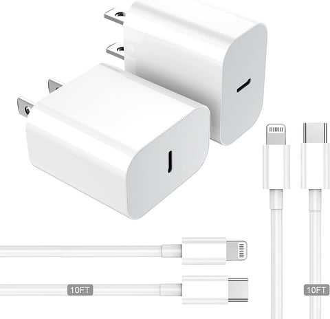 iPhone Fast Charger 2-Pack USB-C Power Adapter with 2 * 10ft Long C to Lightning Cable?Apple MFI Certified? with Fast Charging Capability for iPhone14/13/12/11/X/Xr/Pro max/Plus