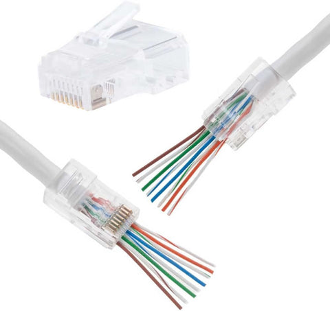 RJ45 Crimp End Pass Through Connector 8P8C UTP Network Plug CAT5 CAT5E Cable 50PCS Gold Plated (100)