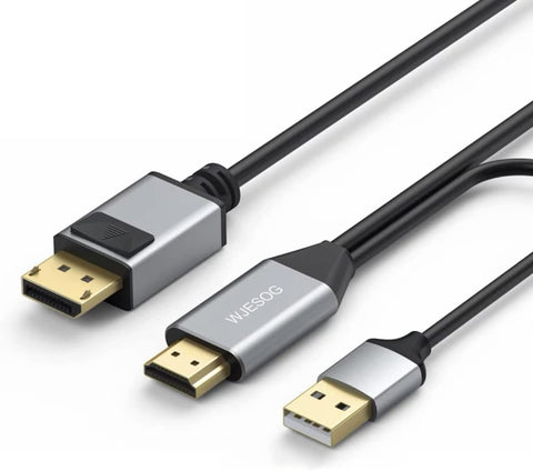 WJESOG HDMI to Displayport Cable 6.6ft 4K@60Hz?HDMI 2.0 Male to DP 1.2 Male Converter for Xbox One/PS4/PS5/NS Compatible with VESA Dual-Mode DisplayPort 1.2