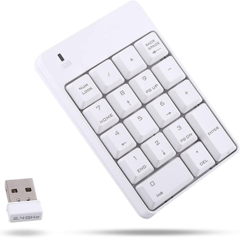 Yoidesu Wireless Number Pad,Wireless USB Numeric Keypad,18 Key Mini Portable Data Entry Number Pad for Laptop Desktop PC Computer (White)