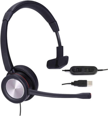 MKJ USB Headset with Microphone Noise Cancelling Computer Headphones for Call Center Home Offices Mono Comfortable Lightweight Black