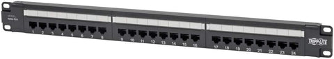 Tripp Lite Cat6 24-Port PoE+ Patch Panel, RJ45 Ethernet, 1U Rackmount, EIA/TIA 568A/B Wiring Standards for 110 & Krone Terminations, (N252-P24), Black