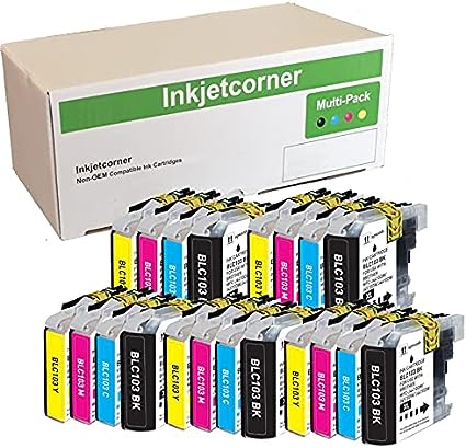 Inkjetcorner Compatible Ink Cartridges Replacement for LC103 LC103XL for use with MFC-J450DW MFC-J470DW MFC-J475DW MFC-J870DW MFC-J875DW (5 Black, 5 Cyan, 5 Magenta, 5 Yellow, 20-Pack)