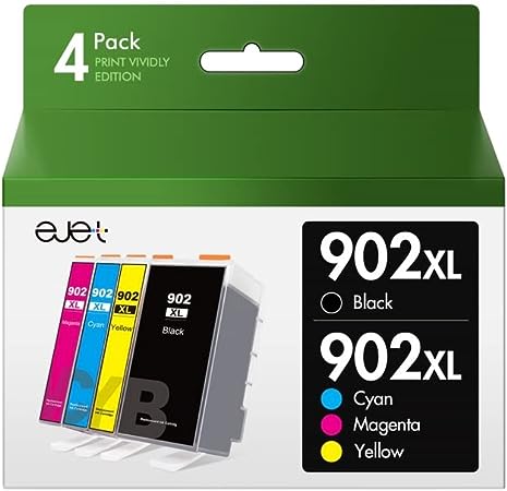 902XL Ink Cartridges Combo Pack High Yield Replacement for HP Ink 902 902XL Ink Cartridges for HP Printers OfficeJet Pro 6978 6958 6962 OfficeJet 6954 6950 6951 (4-Pack: Black, Cyan, Magenta, Yellow)