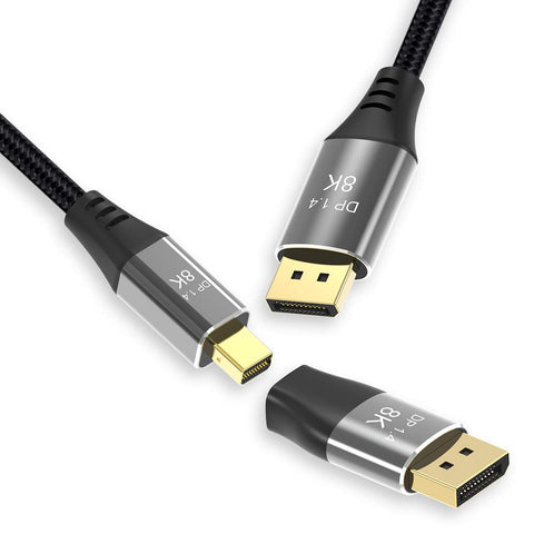 CableDeconn Mini DP to DisplayPort 8K(7680 * 4320)@60Hz 4K@144Hz 8K Cable with Mini DP Female to DP Male Connector DisplayPort 1.4 DP to Mini DP 8K 3 Meter