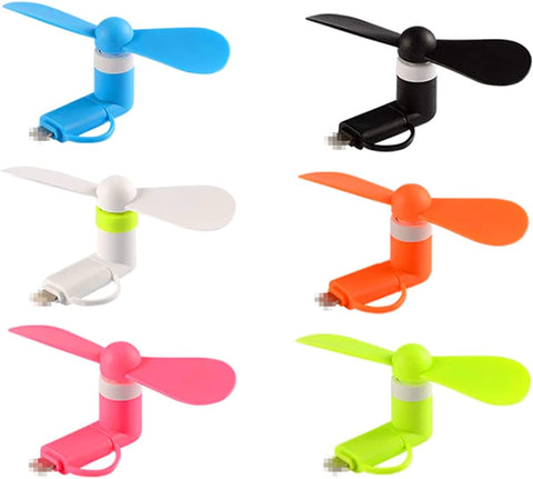 OULUN Mini Cell Phone Fan - 2 in 1 Portable Micro USB Port Phone Fan Colorful and Powerful for iPhone, iPad, Android Smartphone,Tablet - Cell Phone Summer Accessories - (6-Pack).