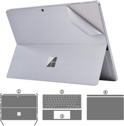 XISICIAO Full Set Protector for Surface Pro 6/ Pro 5 Microsoft 2017 Released 12.3-Inch Skin Sticker Decals[Body+Edge+Keyboard Cover Two Sides+Palm Rest] (Brushed Silver 4-in-1)