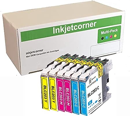 Inkjetcorner Compatible Ink Cartridges Replacement for LC203CL LC203XL for use with MFC-J460DW MFC-J480DW MFC-J485DW MFC-J680DW MFC-J880DW MFC-J885DW (2 Cyan 2 Magenta 2 Yellow, 6-Pack)