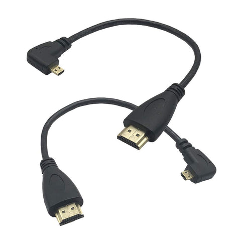 MMNNE 2Pack 8INCH 90 Degree Angle Micro HDMI Male to HDMI Male Cable Connector (Black Each of Left +Right Angled)