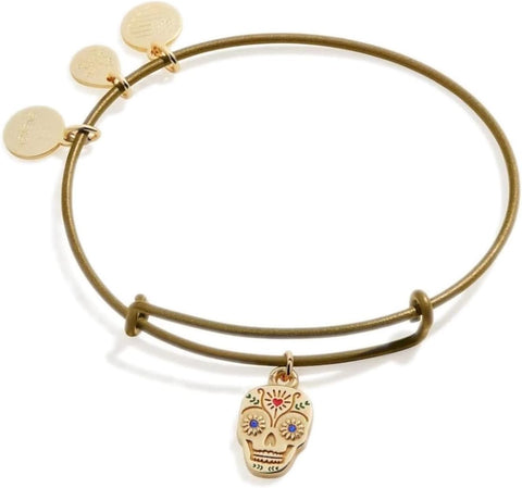 Alex and Ani Symbols and Tokens Expandable Bangle for Women, Calavera Charm, Shiny Gold Gold Finish, 2 to 3.5 in