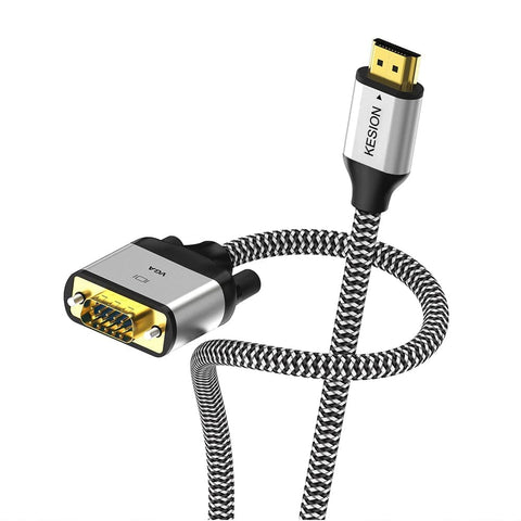 KESION HDMI to VGA, 10FT Unidirectional Nylon Braided Gold Plated HDMI to VGA Cable Compatible with Computer, PS3, PC, Monitor, Projector, HDTV, Raspberry Pi, Roku, Xbox, etc.