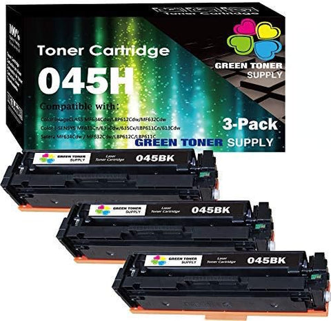 (Pack of 3) Compatible 045 045H Toner Cartridge Canon045 CRG-045 CRG-045H (3xBlack, 1,400 Page Yield) for use in Laser Printer Color imageCLASS MF632CDW MF634CDW imageCLASS LBP612CW, Sold by GTS