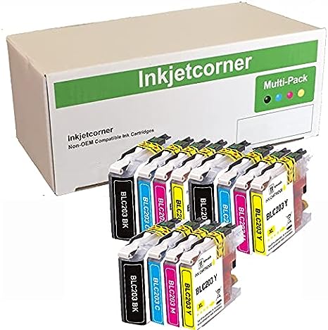 Inkjetcorner Compatible Ink Cartridges Replacement for LC-203 LC203 XL for use with MFC-J460DW MFC-J480DW MFC-J485DW MFC-J680DW MFC-J880DW MFC-J885DW (3 Black 3 Cyan 3 Magenta 3 Yellow, 12-Pack)