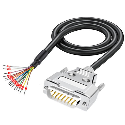 Jienk 6.56Ft 26AWG DB15 Male RS232 15 Pin Serial Extension Cable, Metal Case 15-Pin Gold Plated Connector with Bare Wire End Cable