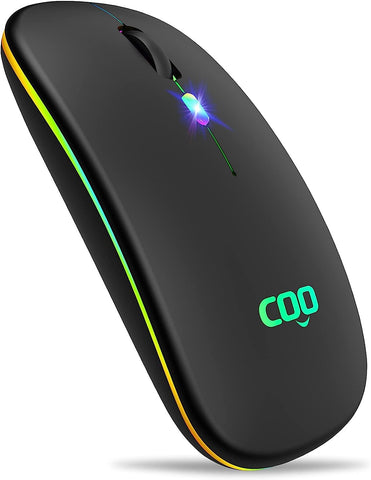 COO Wireless Mouse, LED Slim Dual Mode(Bluetooth 5.1 and 2.4G Wireless) Rechargeable Led Wireless Mouse with 3 Adjustable DPI for iPad OS 13, MacBook, Laptop, Mac OS 10.10